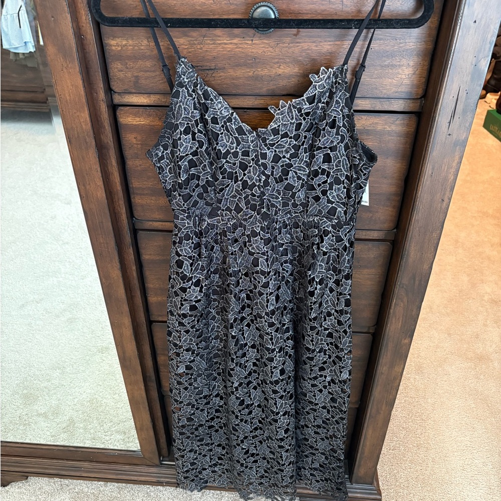 Astr Metallic Silver Lace Dress